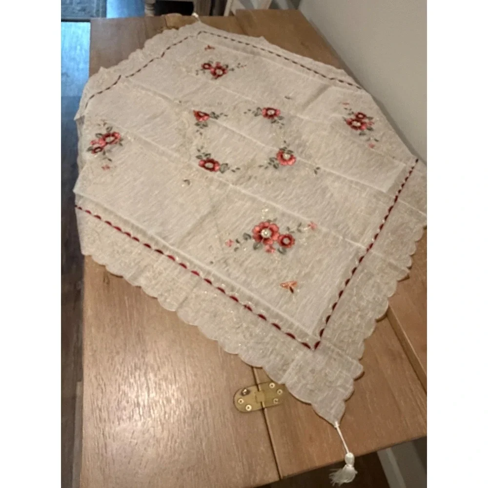 Metallic Gold Embroidered Tablecloth~33